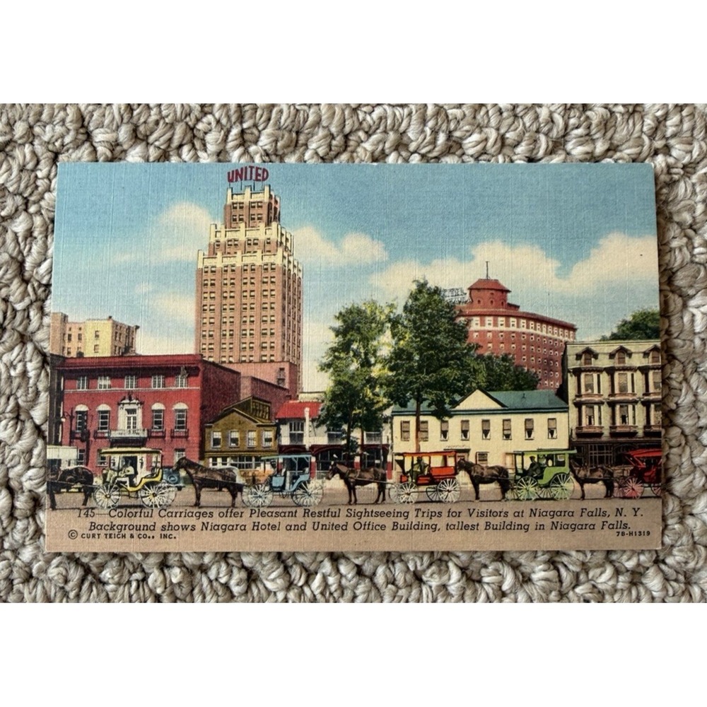 145 Niagara Falls, New York Vintage Postcard "Colorful Carriages"